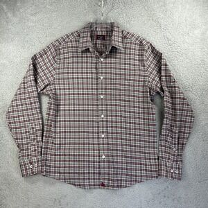 Untuckit‎ Shirt Mens Large Gray Maroon Performance Flannel Slim Stretch Dezzani